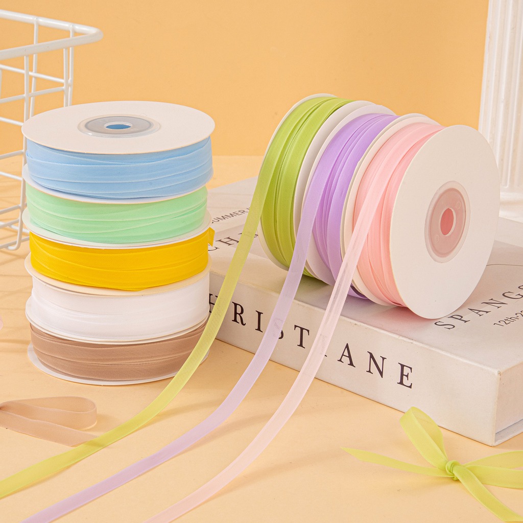 Ribbon Organza Roll - 25 jardów/rolka 6mm dwustronna półprzezroczysta wstążka